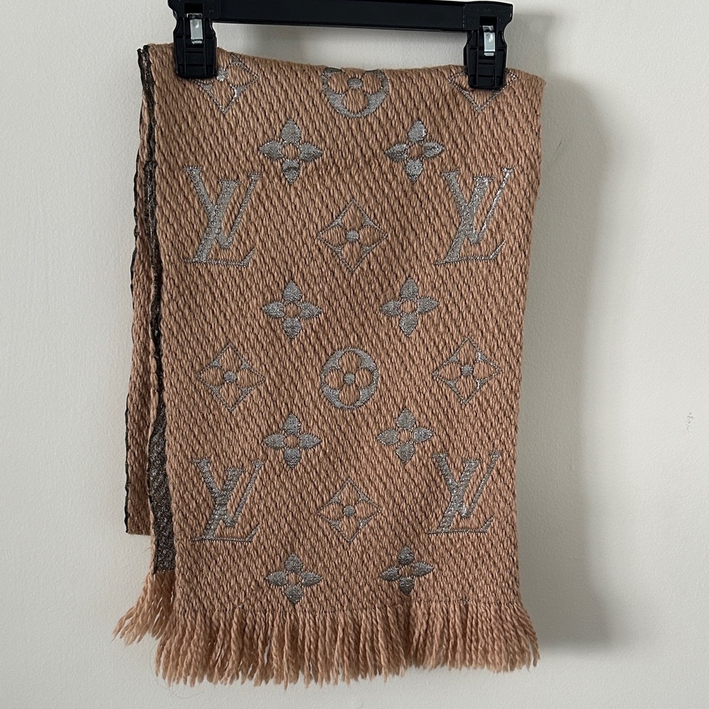 Authentic Louis Vuitton tan wool + Silk scarf